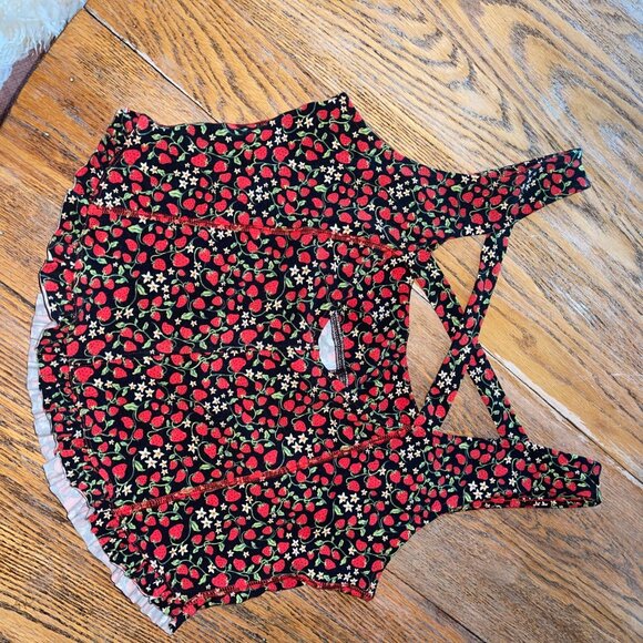 FREE PEOPLE Melanie strawberry print black tank top97% cotton knit/XL - Picture 3 of 6